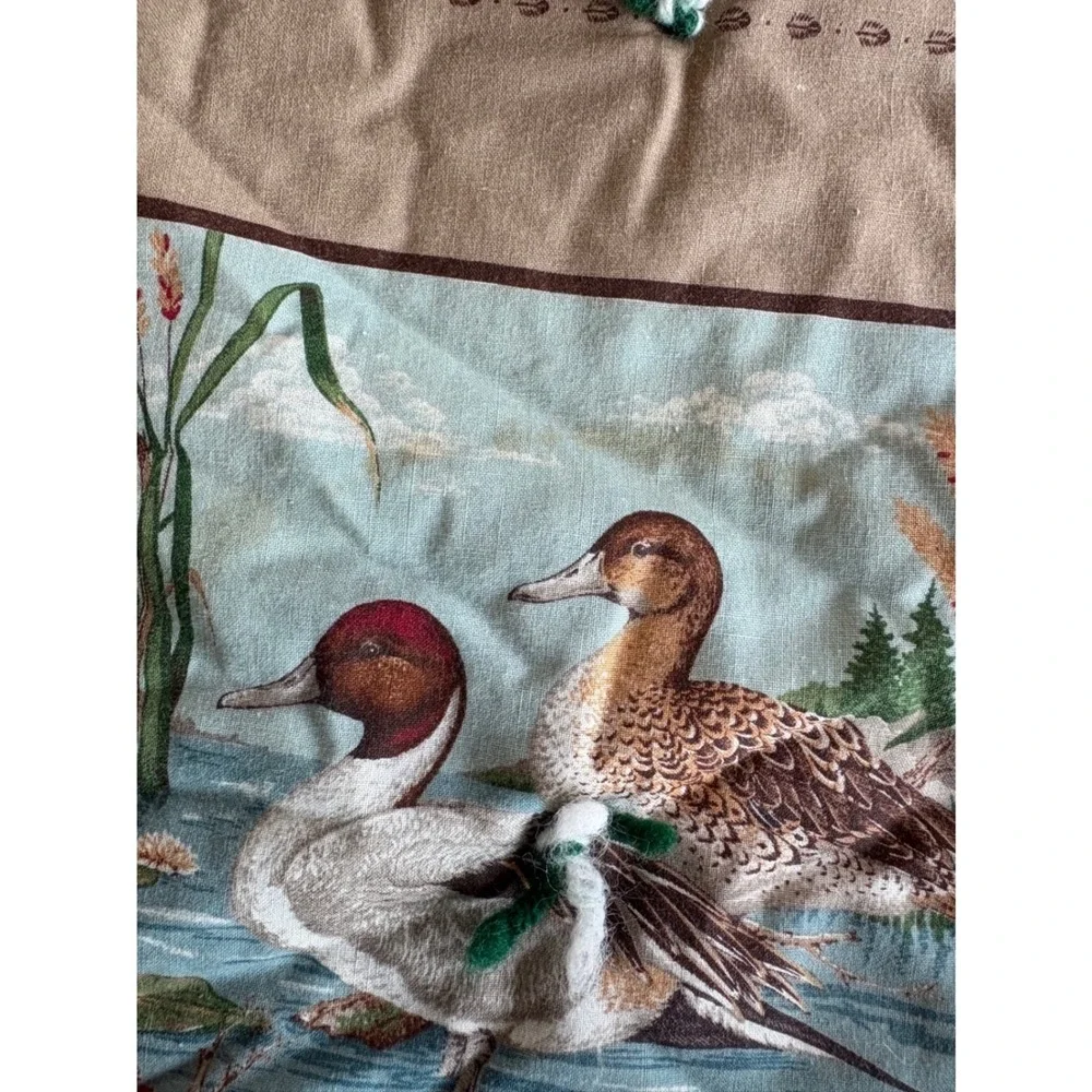 Vintage Duck Wildlife Hand Tied Quilt Tan Brown Rustic Cabin Mallard Wood Duck